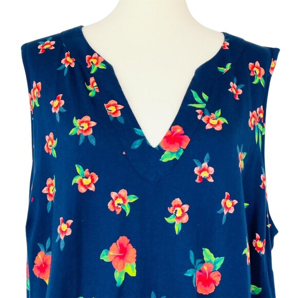 Lands End Floral Hawaiian Print Slip On Dress Sz 2X Pockets 100% Cotton Beach - Picture 2 of 8